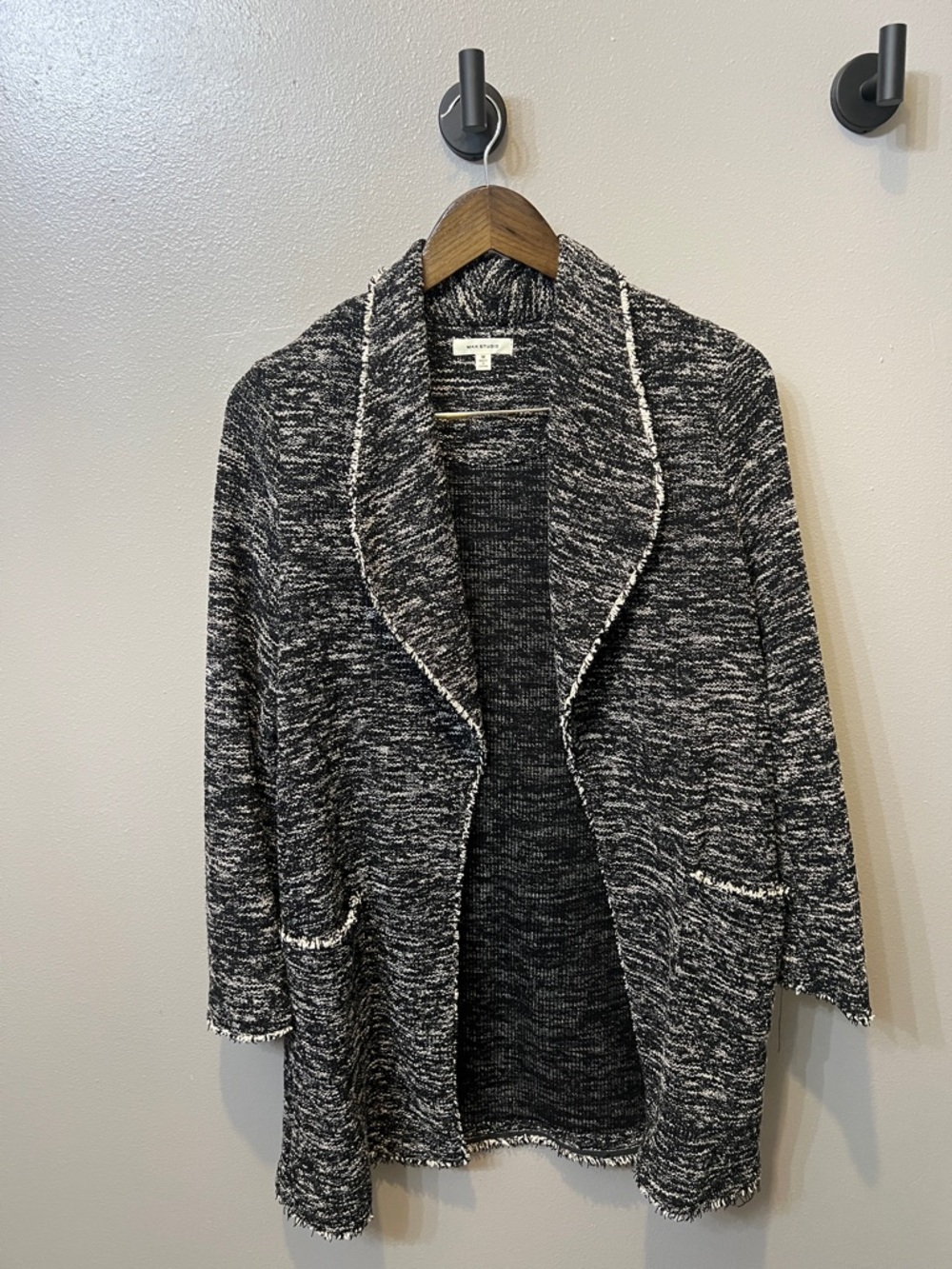 Cozy Black & White Open Cardigan Sweater Medium Tweed Look But Flowy and Soft!